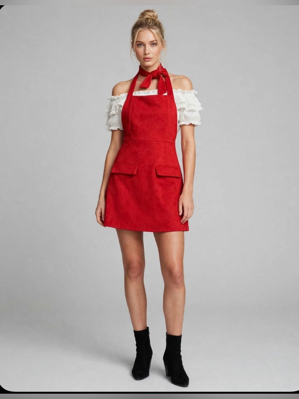 Red Halter Pocket A-Line Dress